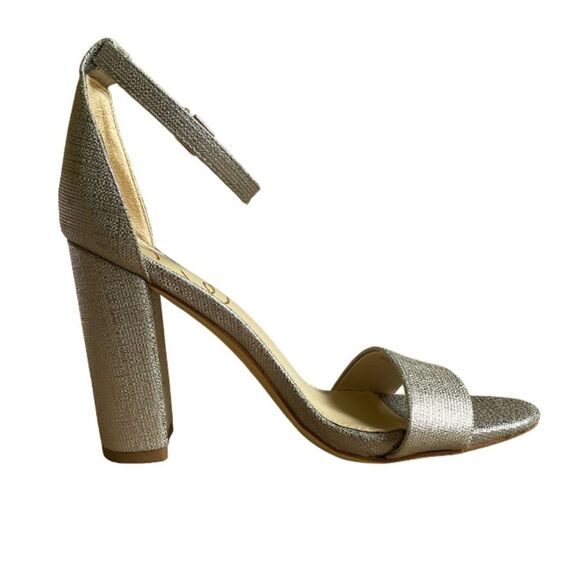 NEW Sam Edelman Yaro Block Heeled Open Toe Sandals Size 5 in Pewter Metallic - Picture 6 of 15